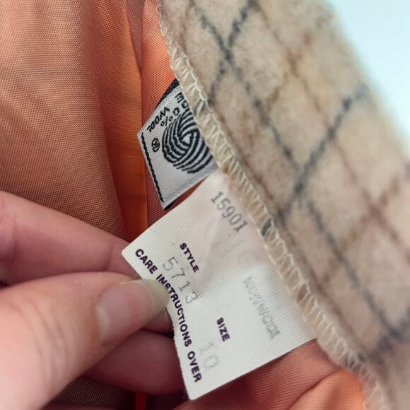 Vintage Kellwood Company Wool Plaid A-Line Skirt Beige Gray Check Lined Size 10 - Picture 8 of 10